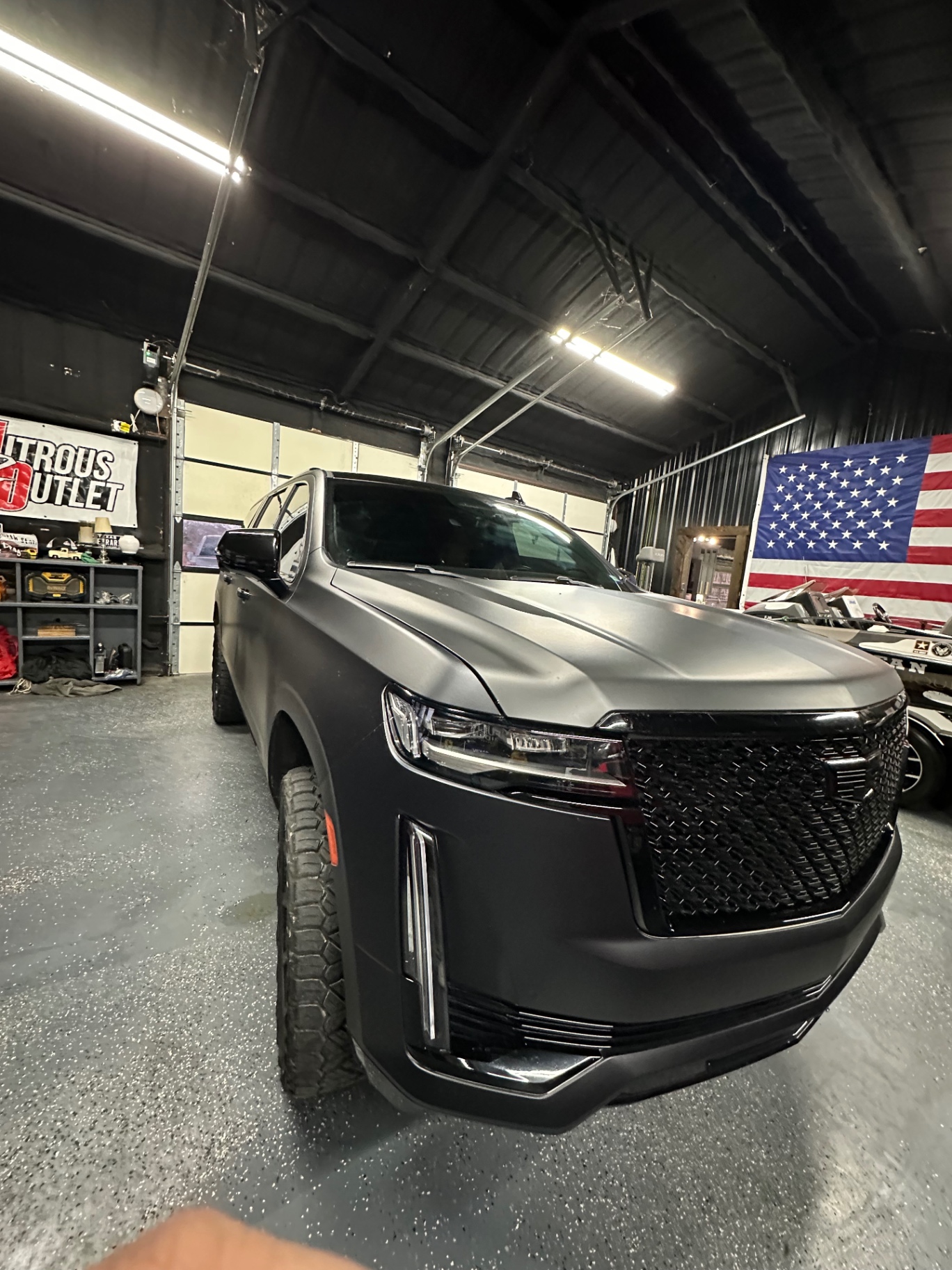 Satin black Cadillac Escalade wrapped by FX Wraps in Dallas