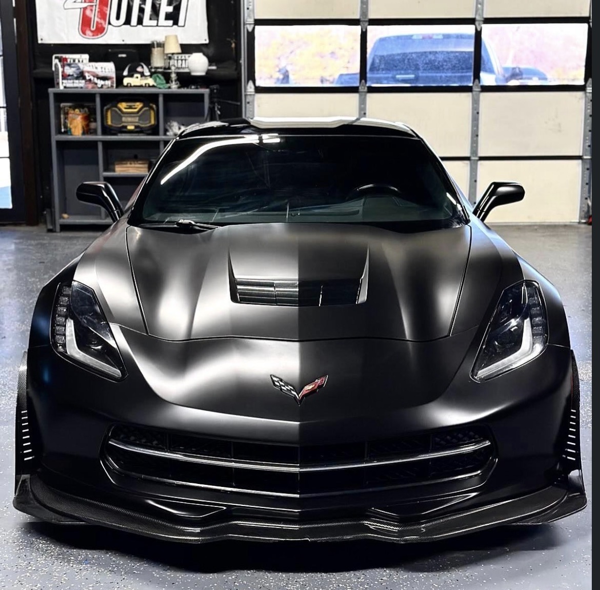 Same Corvette Stingray wrapped in satin black vinyl by FX Wraps